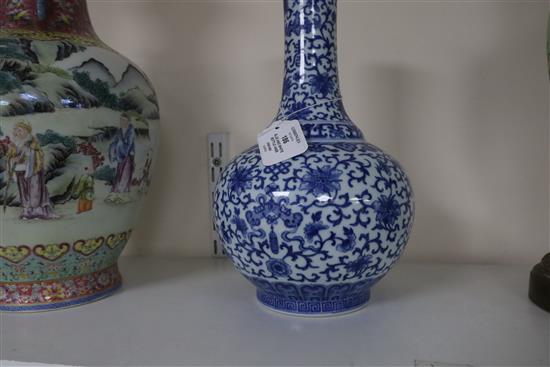 A Chinese blue and white bottle vase, Daoguang seal mark but later, H. 29cm